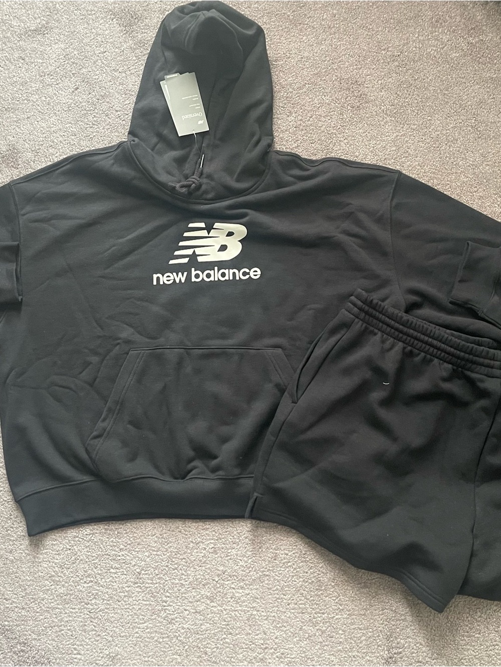 New Balance women’s Black Hoodie & Shorts Set with White Logo